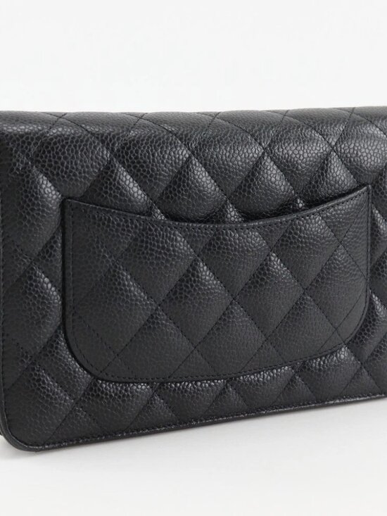 Chanel Matelasse Chain Wallet Black A33814 Caviar Skin  CHANEL Classic Chain wallet A33814 Matelasse Purse Shoulder black Caviar s...